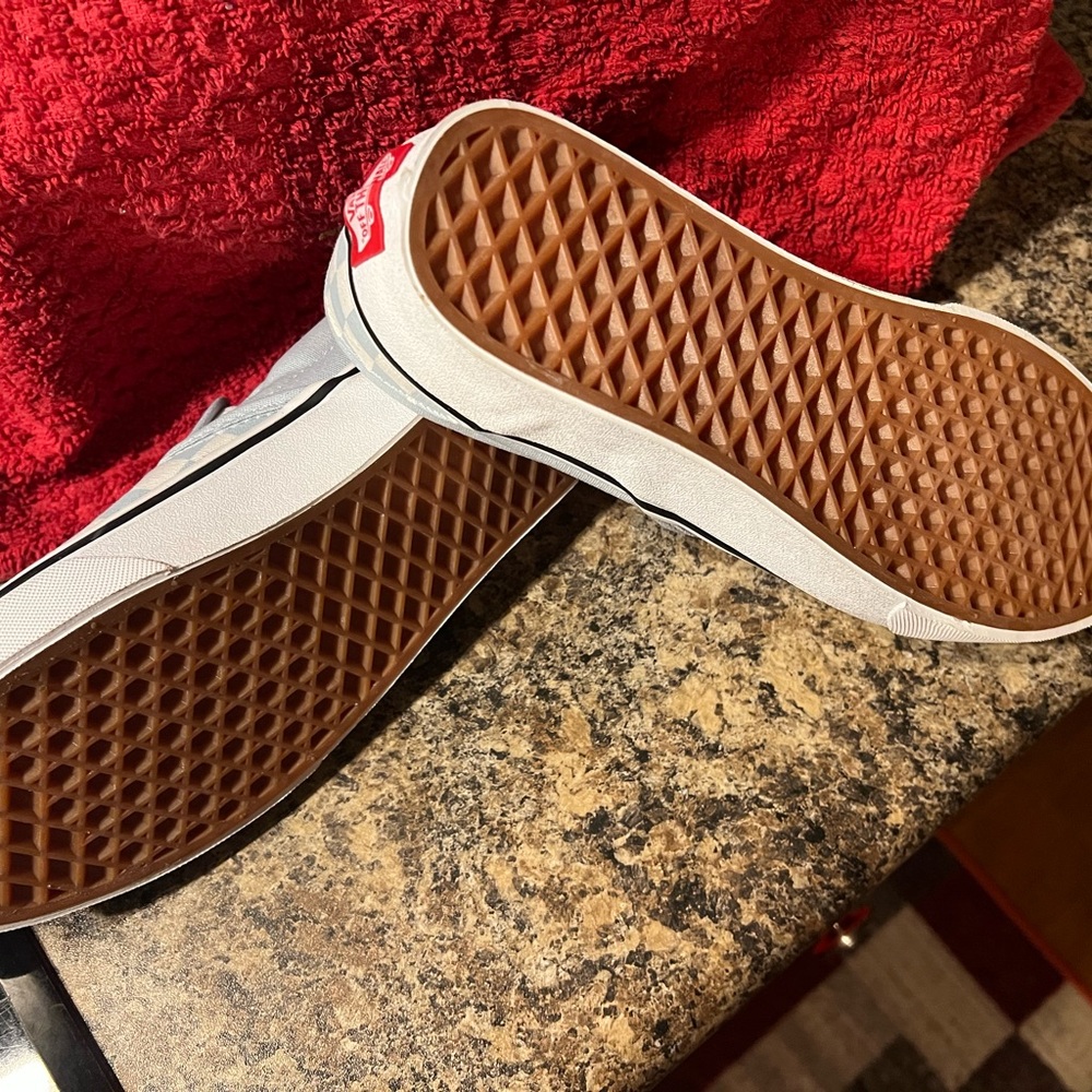 Vans Blue and White Checkered Slip-On Shoes - Picture 2 of 3